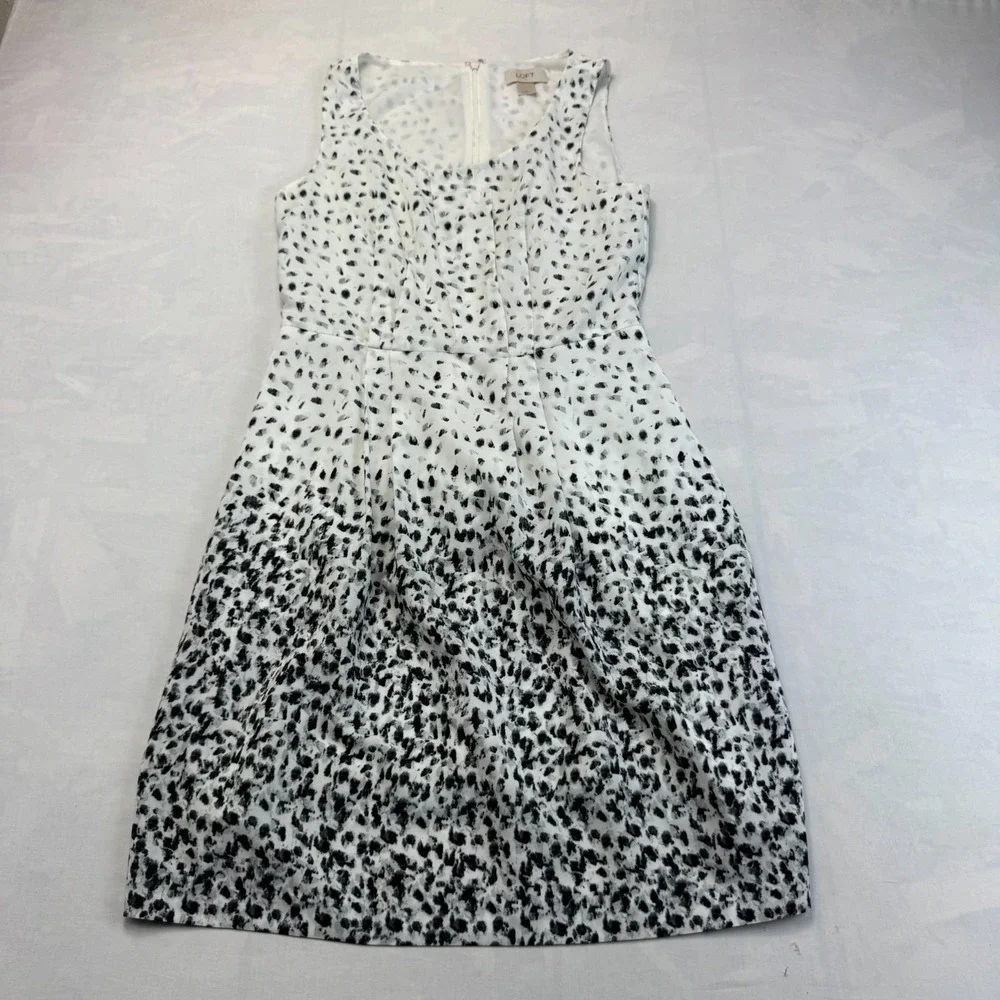 LOFT A-Line Dress Womens 4 Black White Abstract Print Sleeveless Cocktail Party